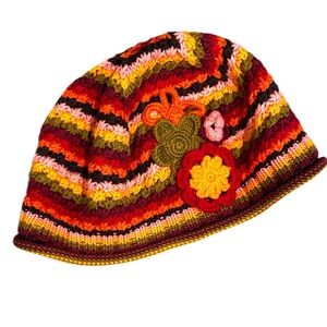 Hanna Andersson girls knit floral hat size m striped